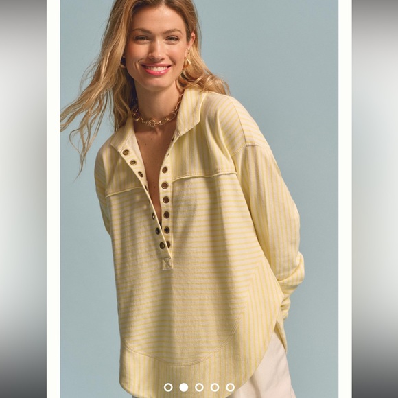 Pilcro Yellow Striped Henley Pullover Top - Picture 3 of 9
